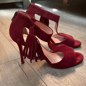 Kate Spade burgundy fringe heels